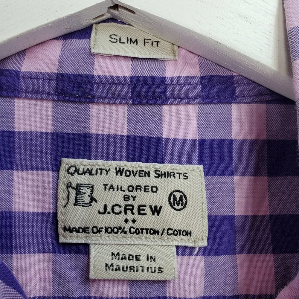J. Crew Slim Fit Gingham Plaid Button Down Shirt Mens  M Purple Pink Long Sleeve